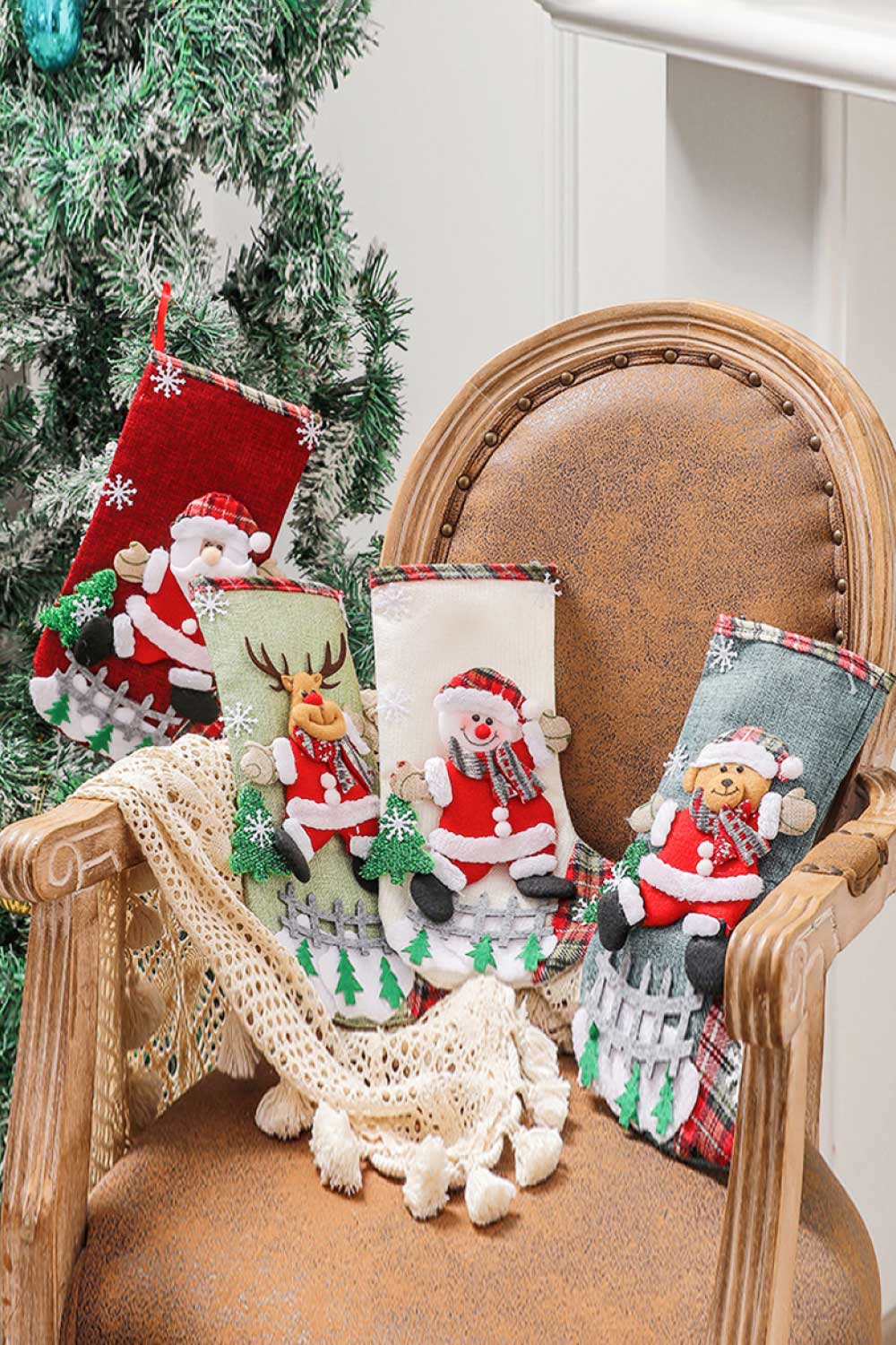 Rustic Holiday Character Stockings - 4 Pack