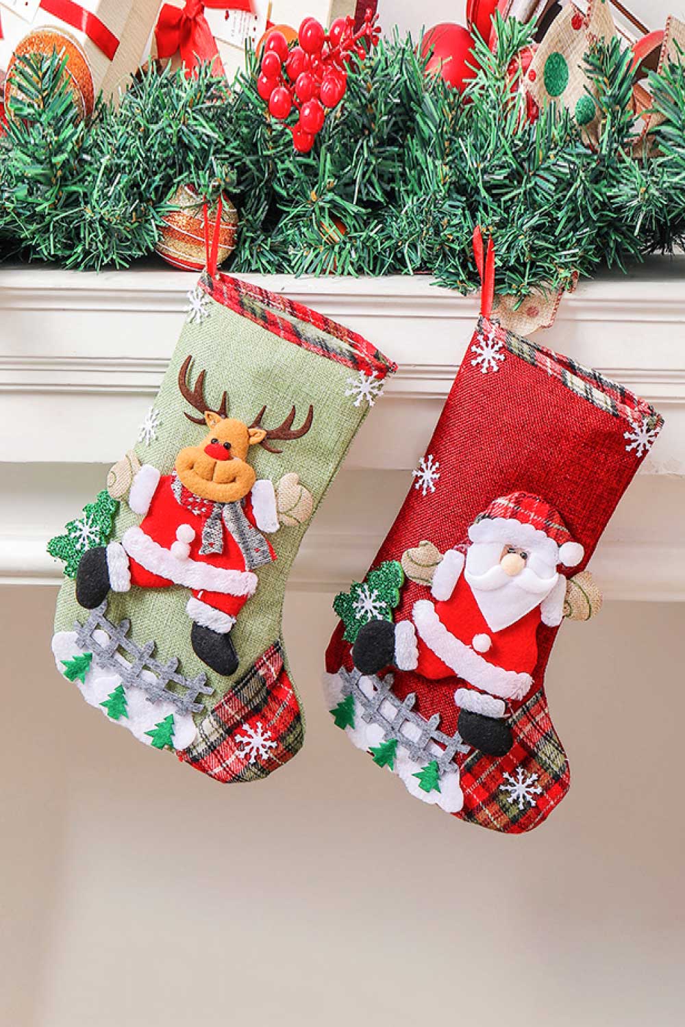Rustic Holiday Character Stockings - 4 Pack