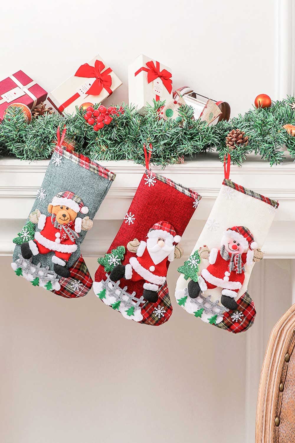 Rustic Holiday Character Stockings - 4 Pack