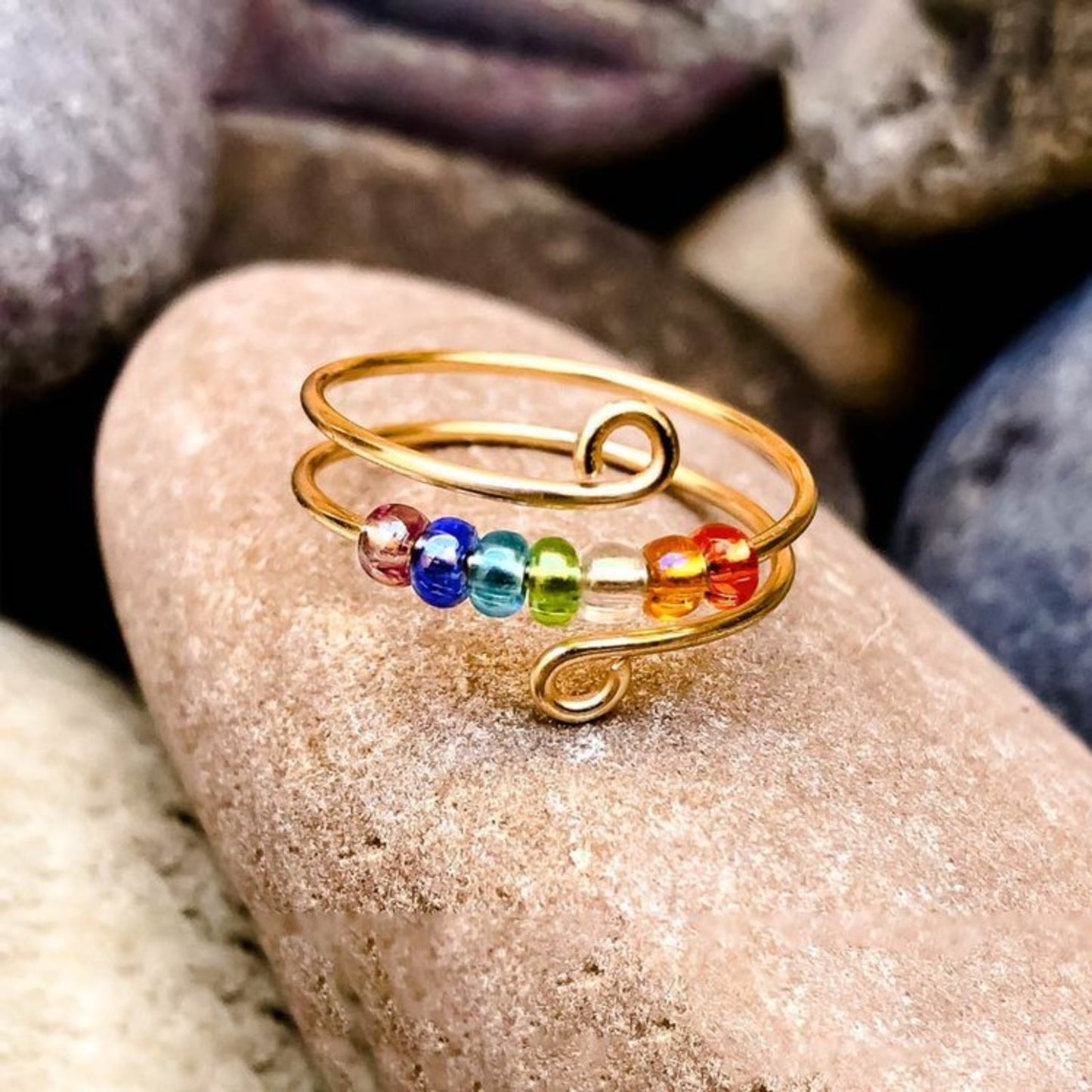 Rainbow Bead Adjustable Wrap Ring