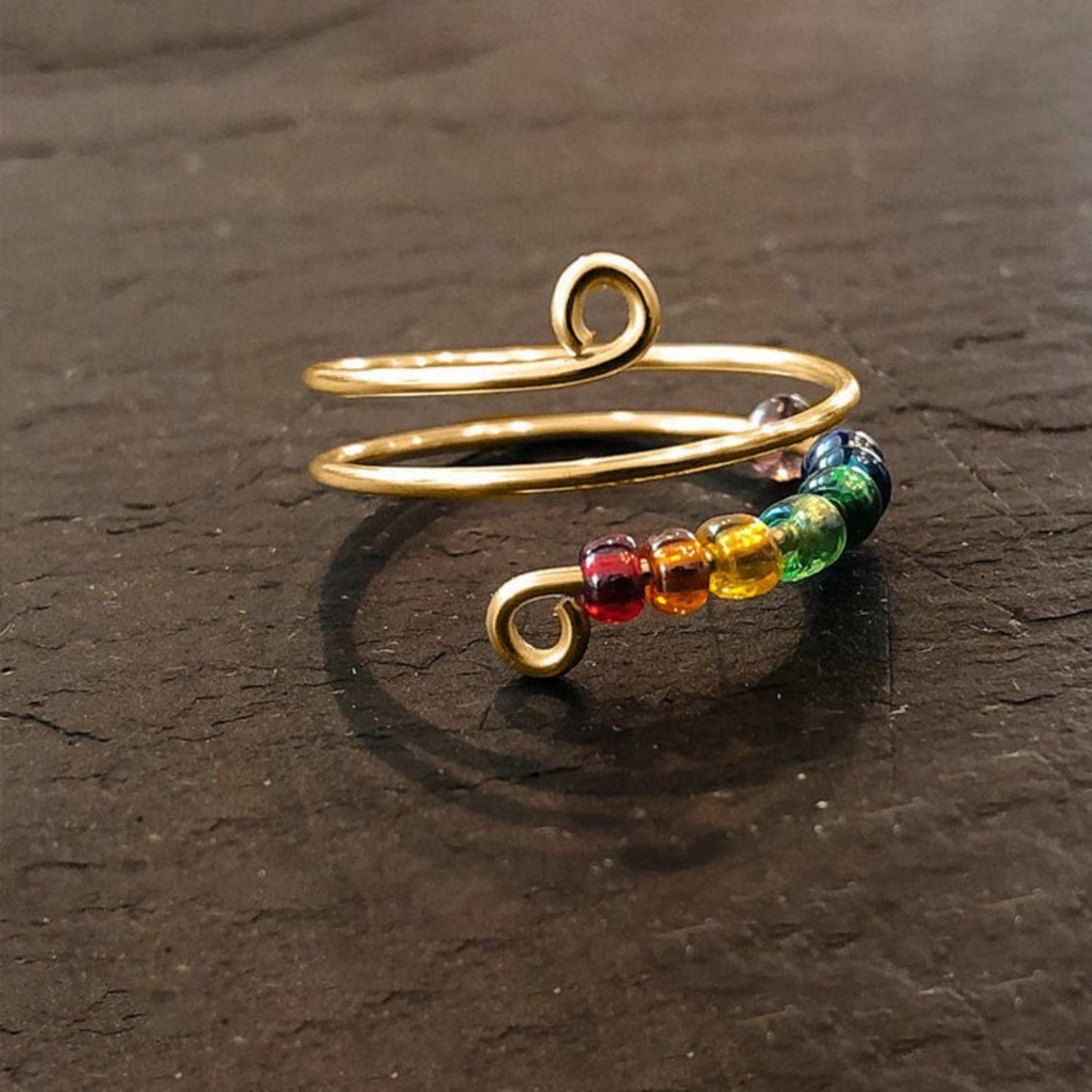 Rainbow Bead Adjustable Wrap Ring
