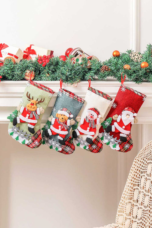 Rustic Holiday Character Stockings - 4 Pack