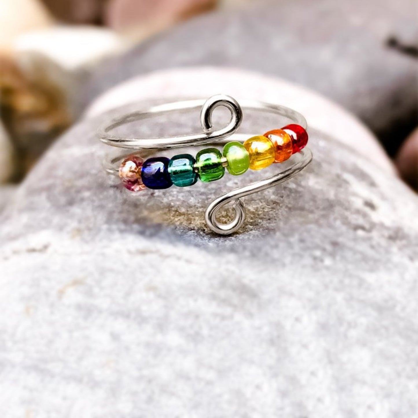 Rainbow Bead Adjustable Wrap Ring