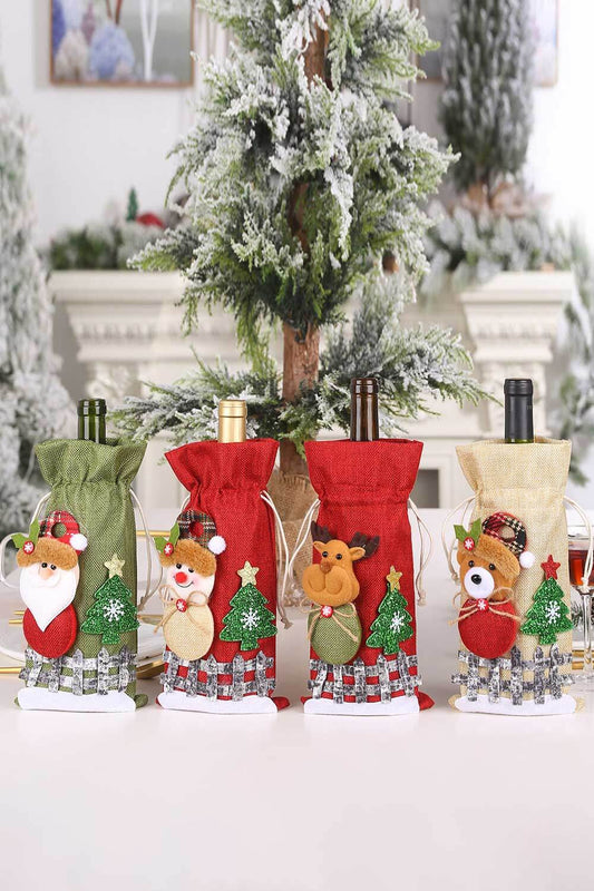 Holiday Spirit Drawstring Wine Bottle Covers