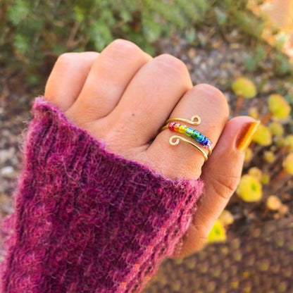 Rainbow Bead Adjustable Wrap Ring